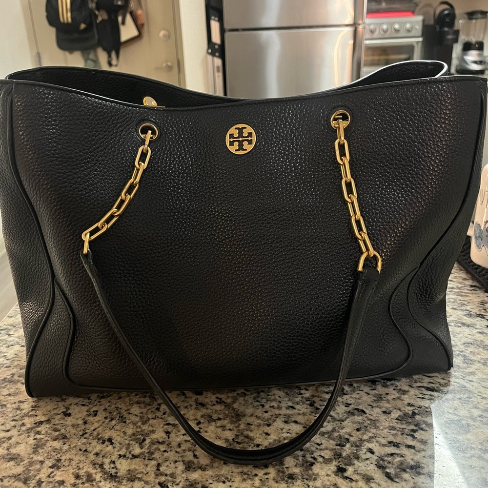 Large black Tory Burch tote with gold hardware in great condition!
